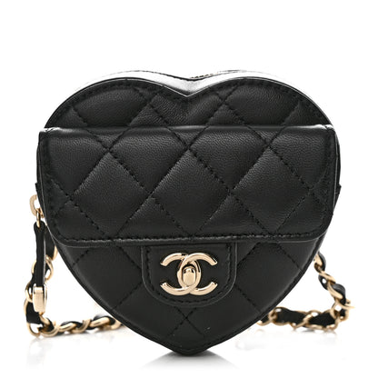Chanel Lambskin Quilted CC In Love Heart Waist Belt Bag With Chain Black 1 of 11