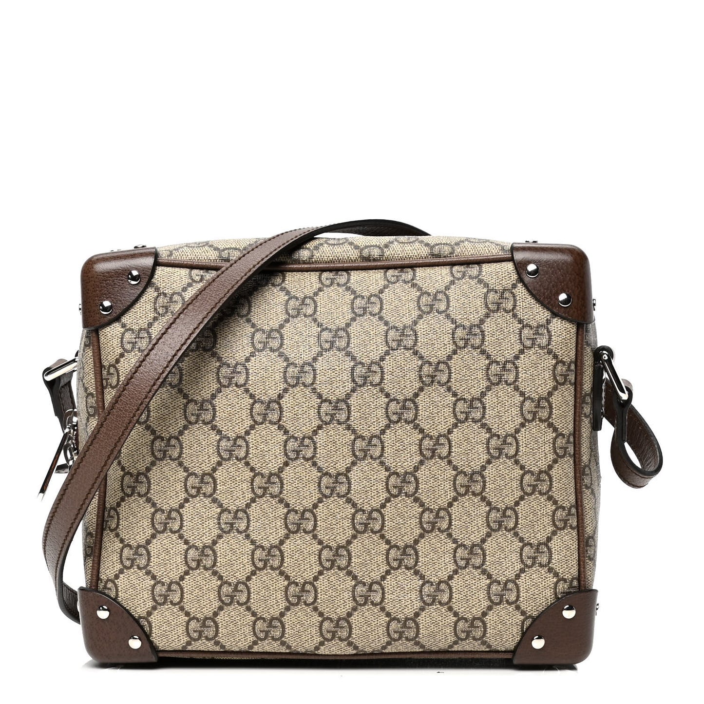 GG Supreme Monogram Textured Calfskin Square Messenger Bag Beige Ebony New Acero