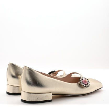 Valentino Garavani Metallic Kidskin Jewel Button Mary Jane Flats 37 Gold Pink 5 of 10