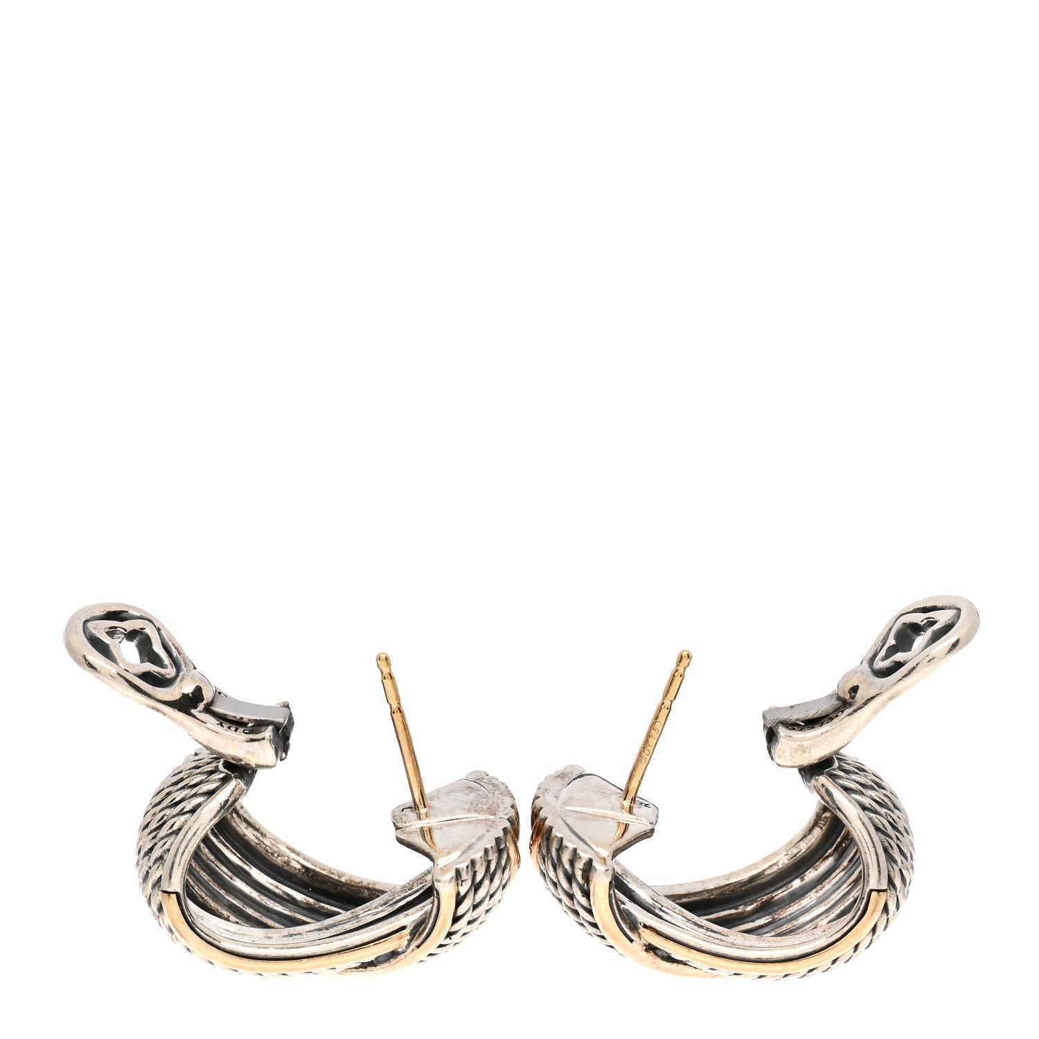 David Yurman 18K Yellow Gold Sterling Silver Origami Shrimp Earrings 3 of 4