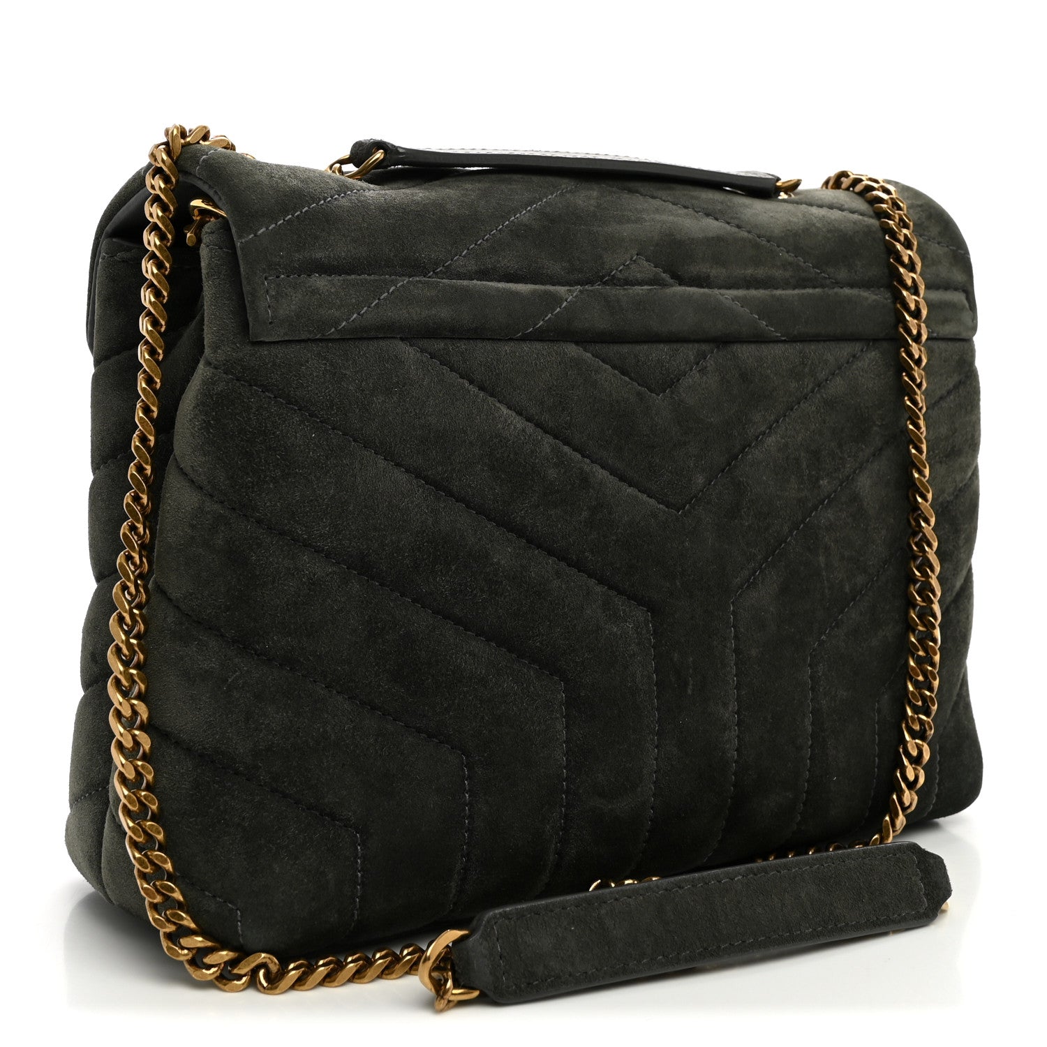 Saint Laurent Suede Calfskin Y Quilted Monogram Small Loulou Chain Satchel Storm 3 of 10