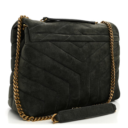 Saint Laurent Suede Calfskin Y Quilted Monogram Small Loulou Chain Satchel Storm 3 of 10