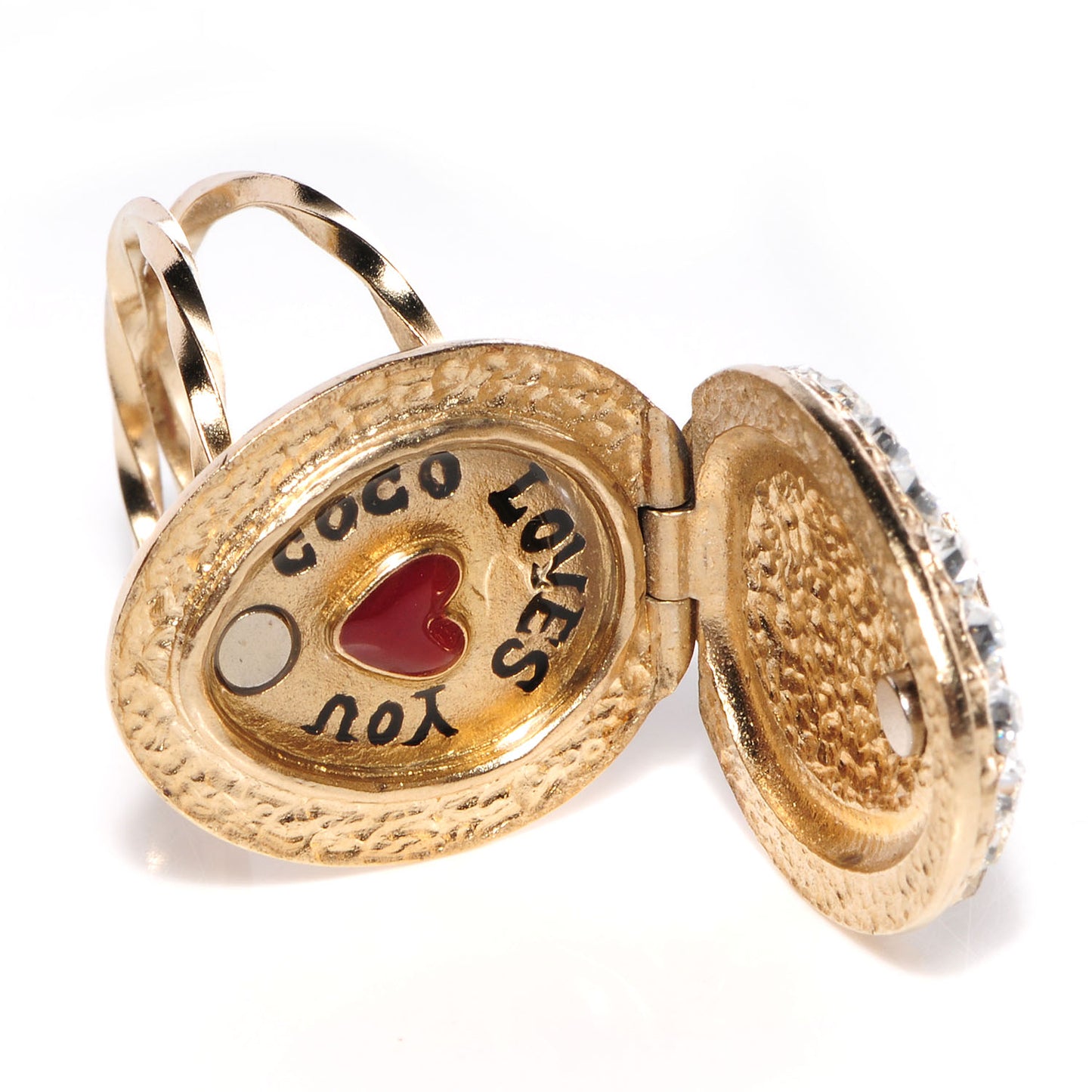 Crystal CC Coco Loves You Locket Ring Gold 7