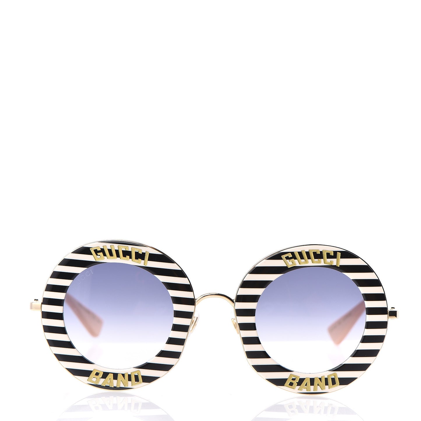 Metal Acetate Striped Gucci Band Round Frame Sunglasses GG0113S Black White