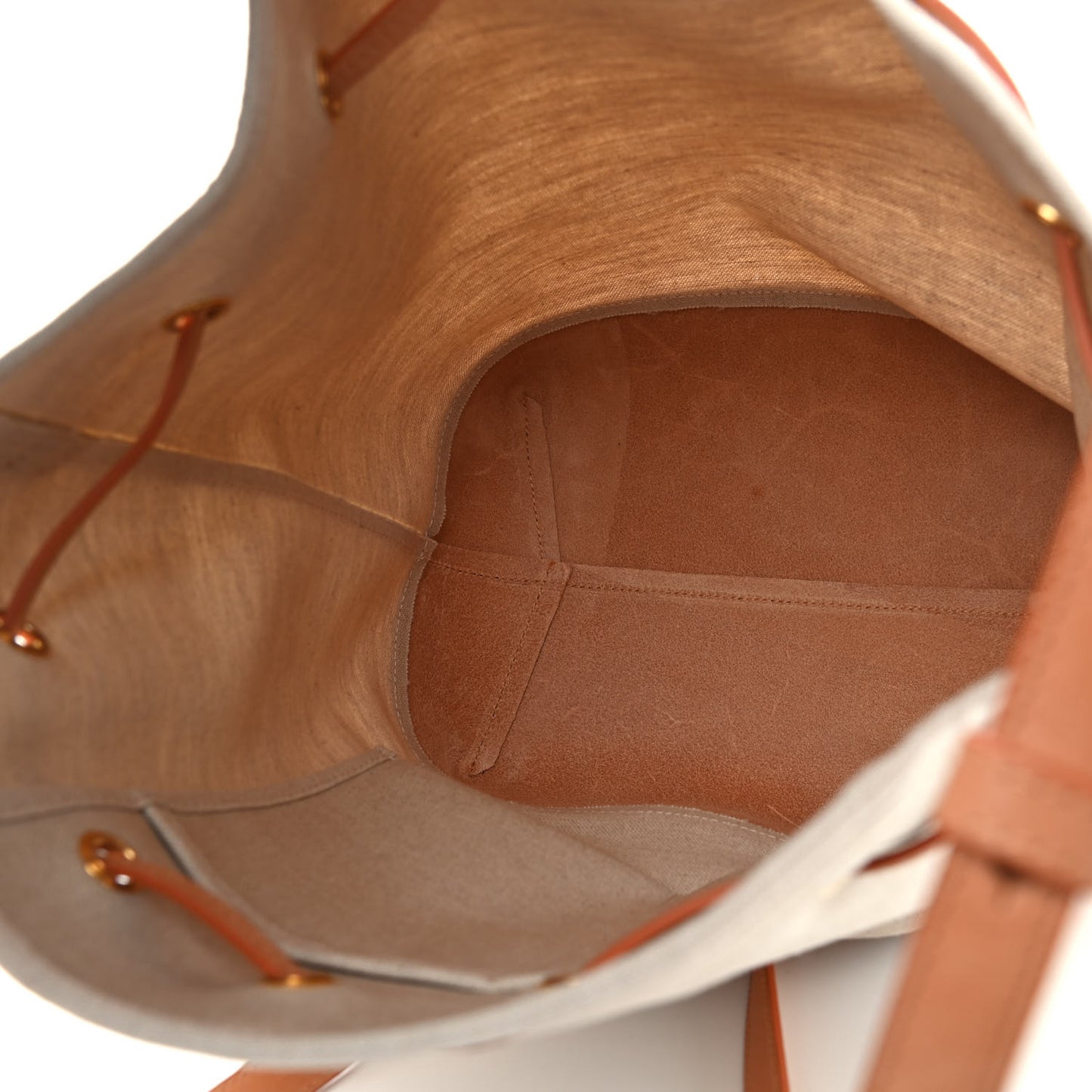 Canvas Calfskin Bucket Bag Creme Cammello