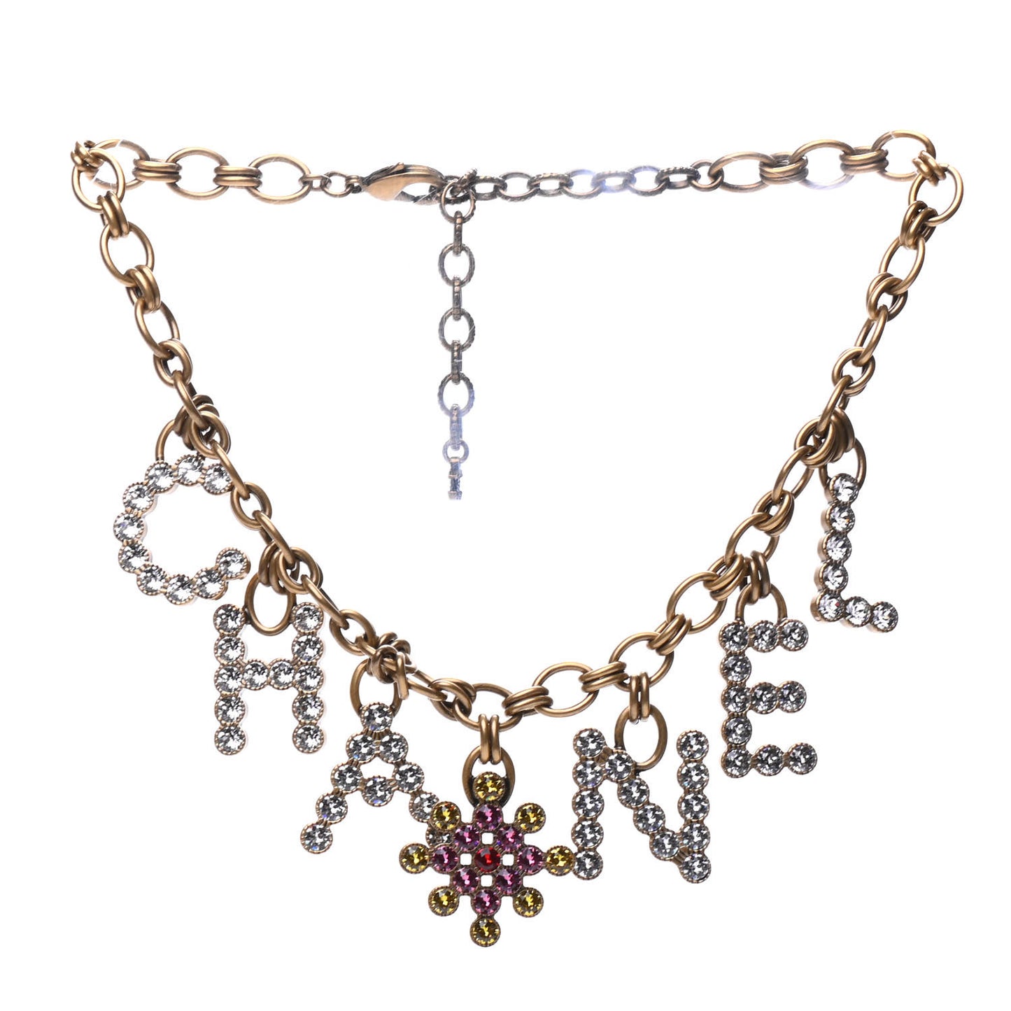 Metal Crystal City of Lights Logo Necklace Gold Multicolor
