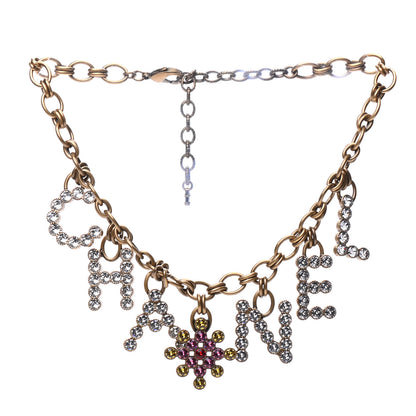Chanel Metal Crystal City of Lights Logo Necklace Gold Multicolor 1 of 5