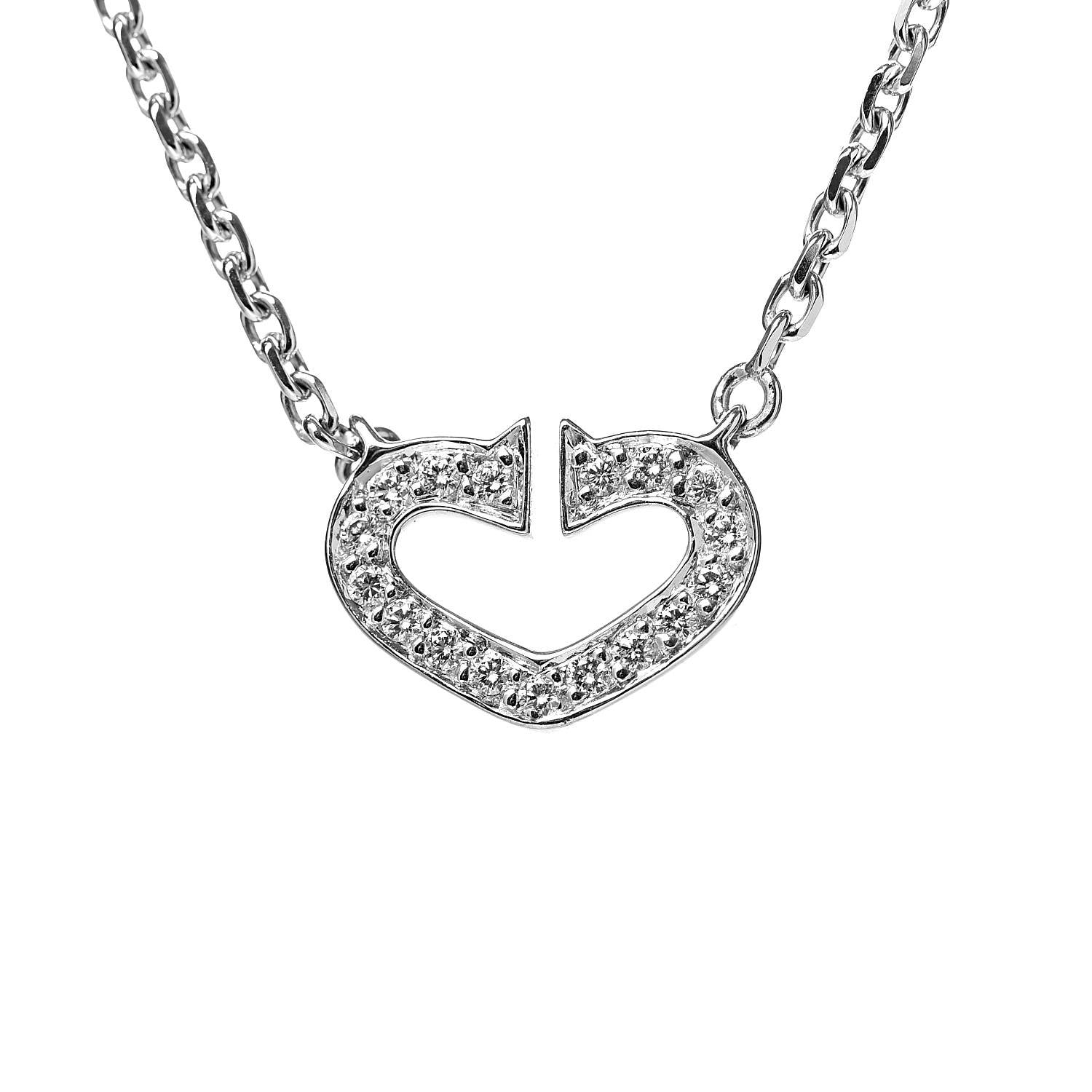 Cartier 18K White Gold Diamond Small Hearts and Symbols Pendant Necklace 4 of 7