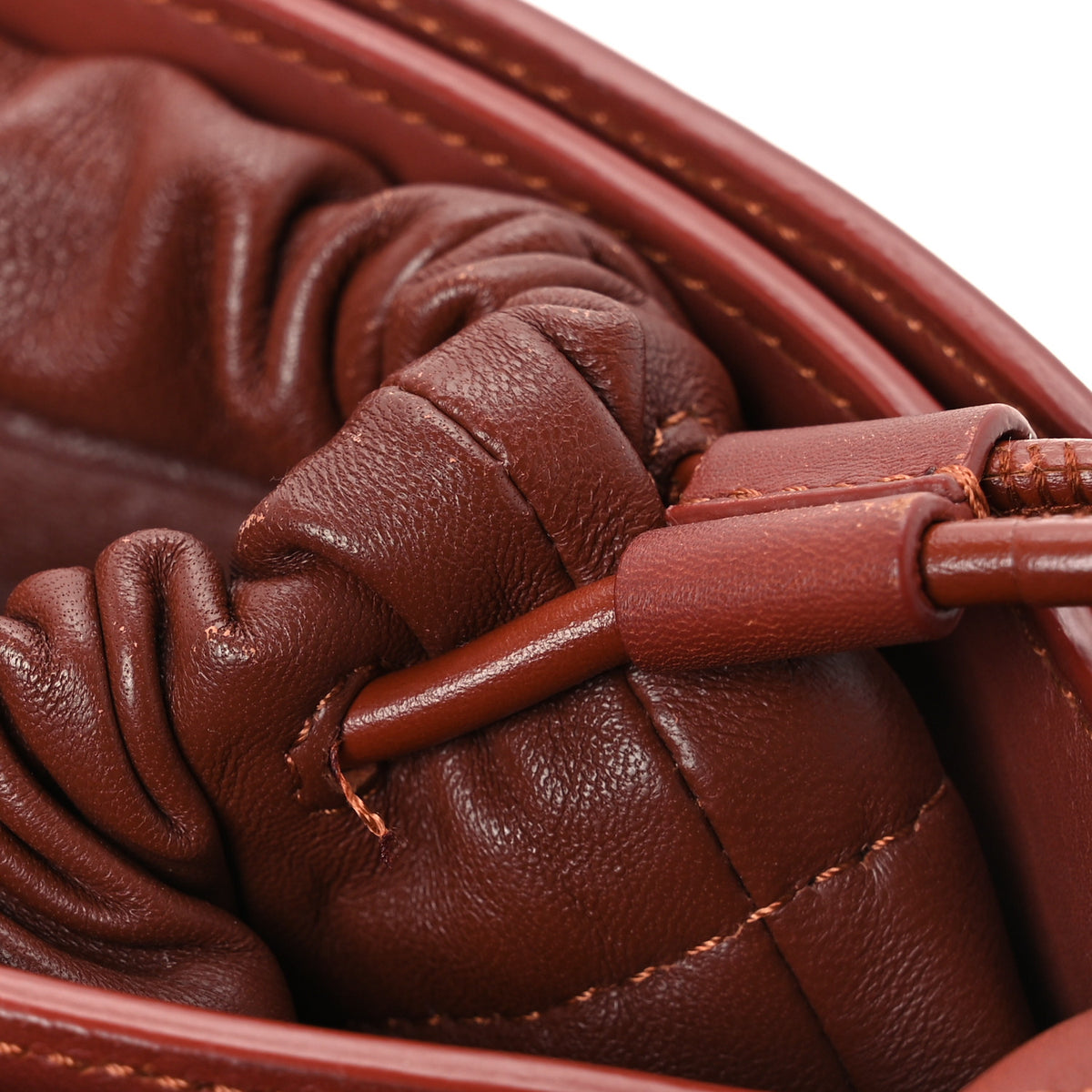 Calfskin Mate Woven Drawstring Shoulder Bag Bold Brown