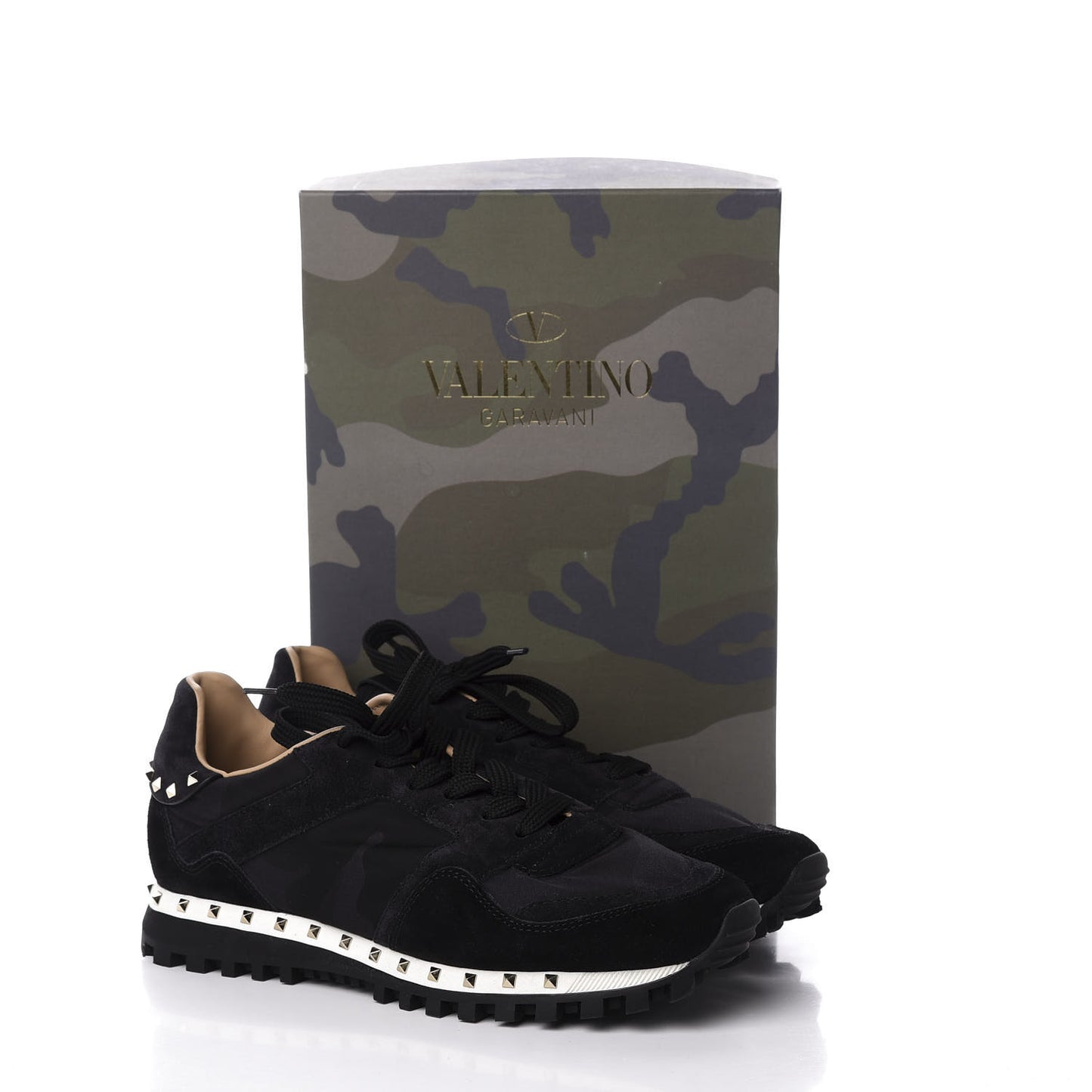 Suede Nylon Camouflage Womens Soul Rockstud Sneakers 38 Black