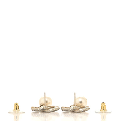 Chanel Crystal Pearl CC Drop Earrings Gold 3 of 4