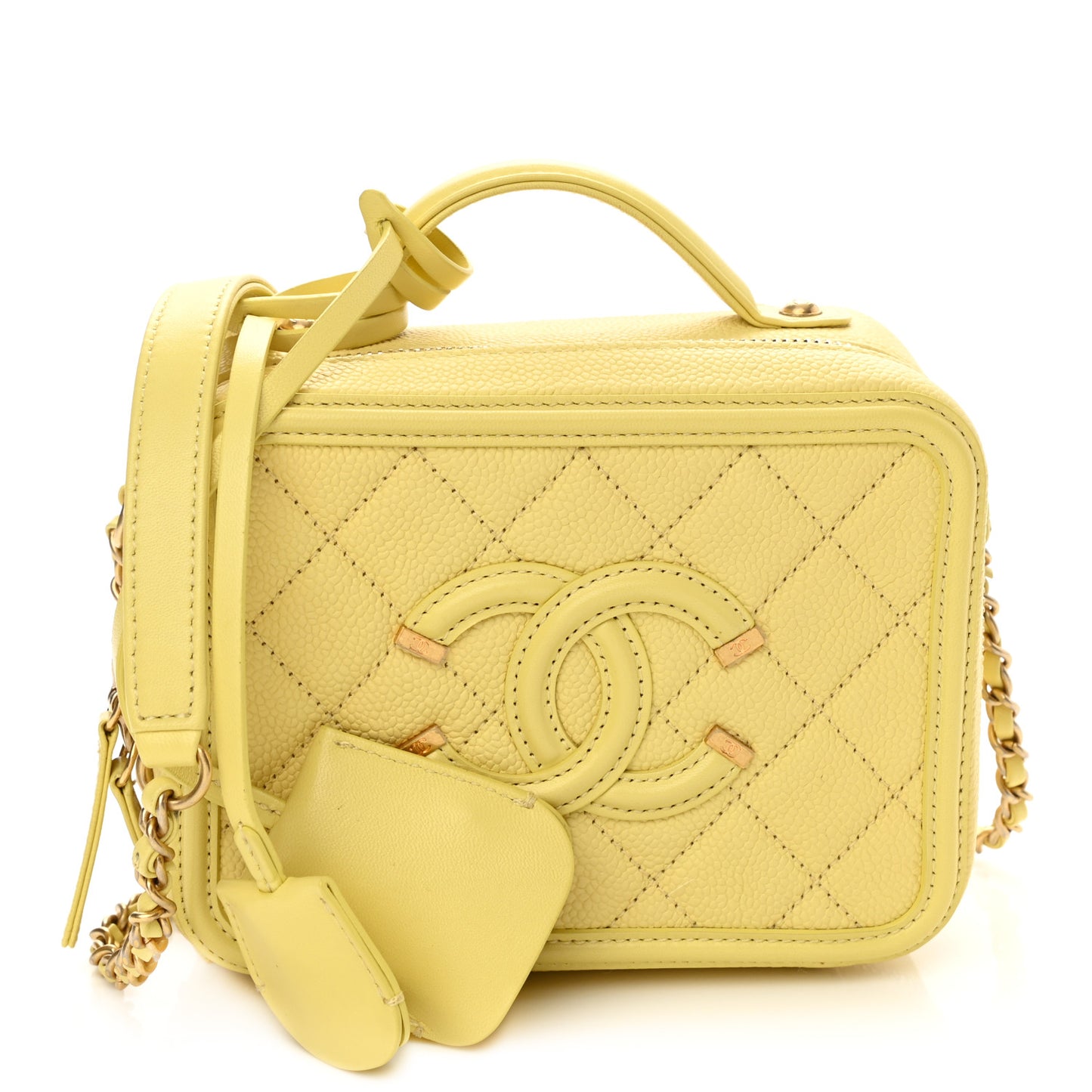 Caviar Quilted Small CC Filigree Vanity Case Yellow