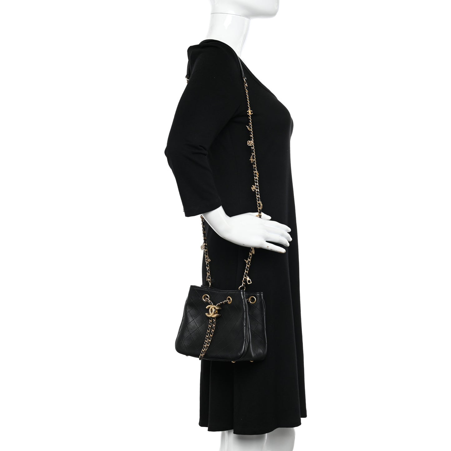 Calfskin Stitched Small Egyptian Amulet Drawstring Bag Black