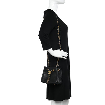 Chanel Calfskin Stitched Small Egyptian Amulet Drawstring Bag Black 2 of 12
