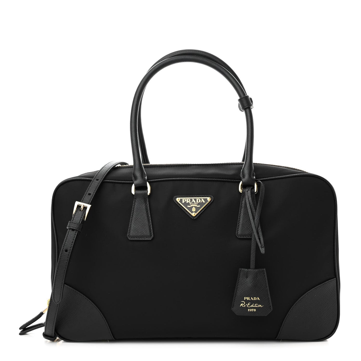 Re-Nylon Saffiano Large Re-Edition 1978 Two Handle Bag Black