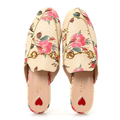 Gucci Calfskin Stamp Allover Rose Princetown Slippers 40 Ivory Multicolor 2 of 9