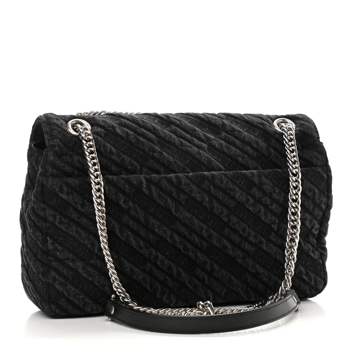 Destroyed Denim Jacquard Logo Matelasse M BB Round Shoulder Bag Black