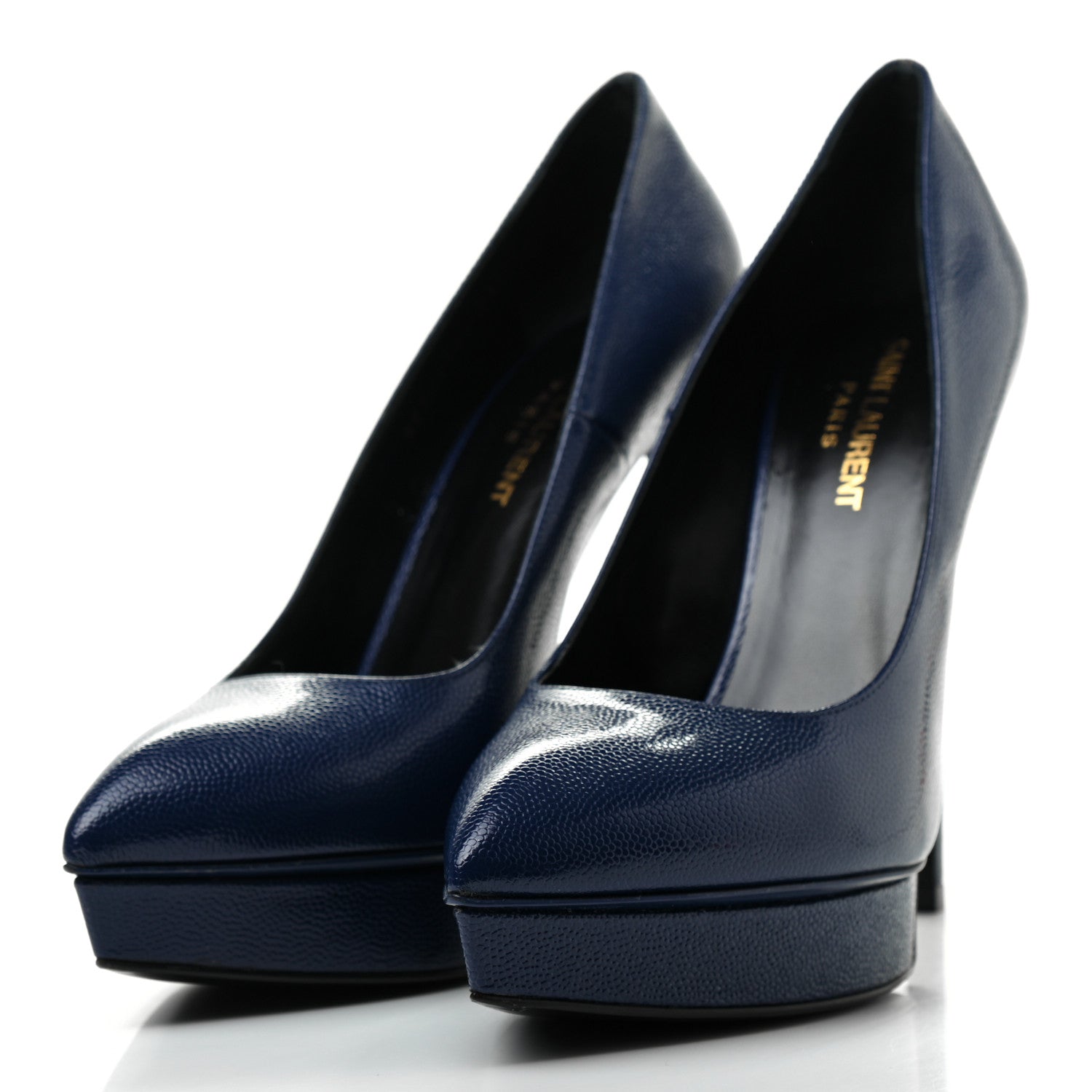 Saint Laurent Pebbled Patent Calfskin Janis 105 Platform Pumps 38.5 Blue 3 of 8