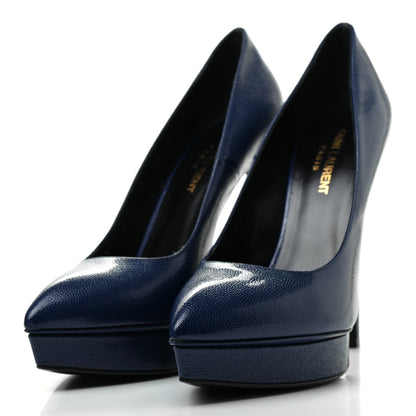 Saint Laurent Pebbled Patent Calfskin Janis 105 Platform Pumps 38.5 Blue 3 of 8