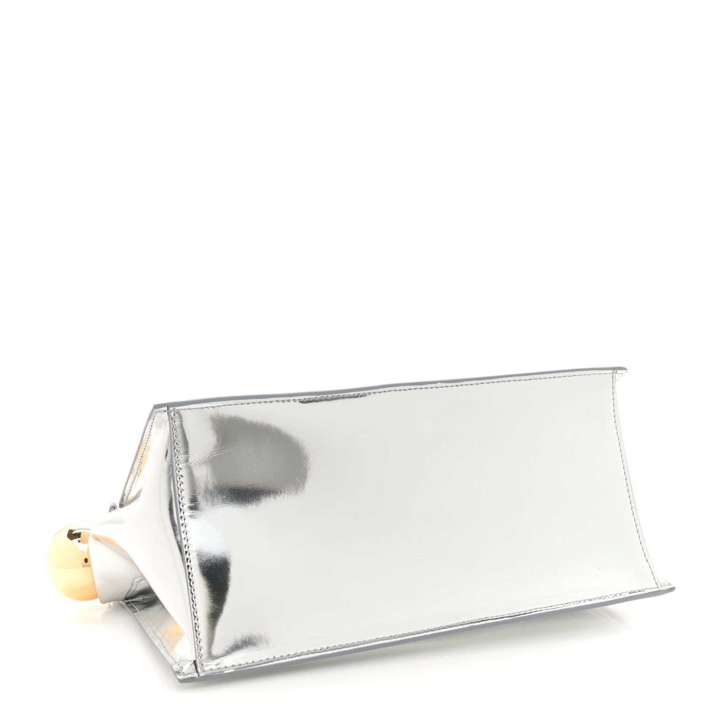 Metallic Patent Calfskin La Pochette Rond Carre Silver