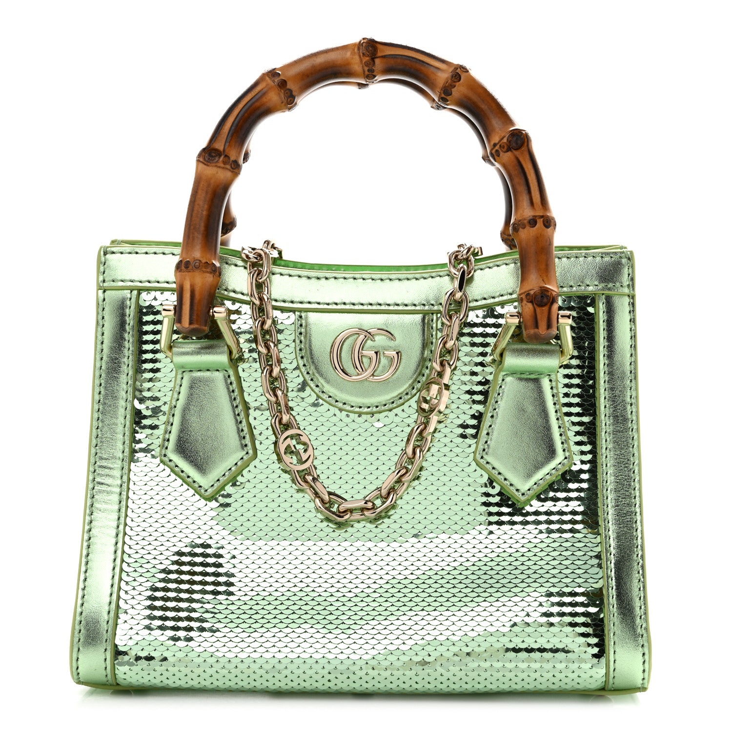 Gucci Metallic Calfskin Sequin Mini Diana Tote Bag Green 1 of 12