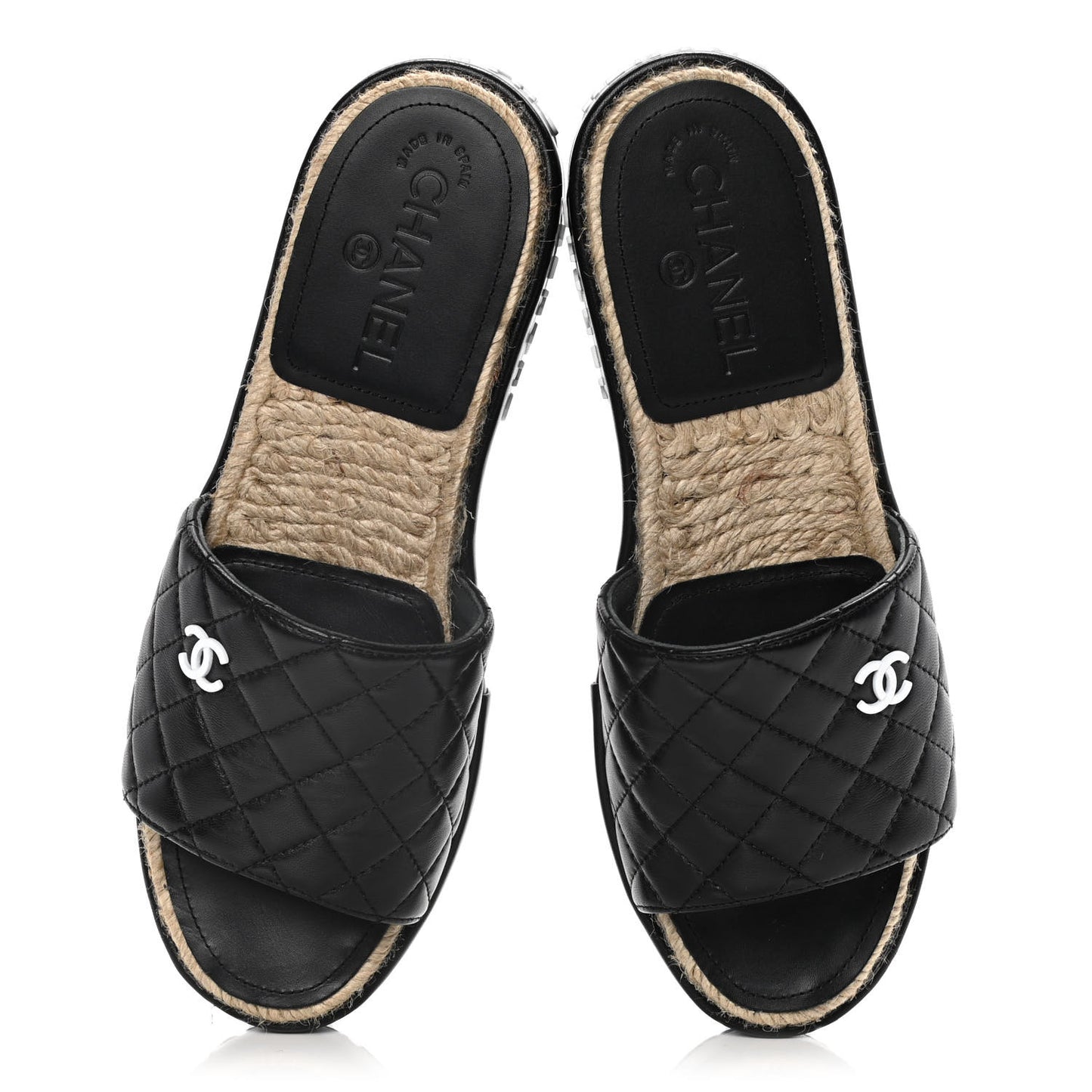 Lambskin Quilted CC Espadrille Slip On Sandals 39 Black