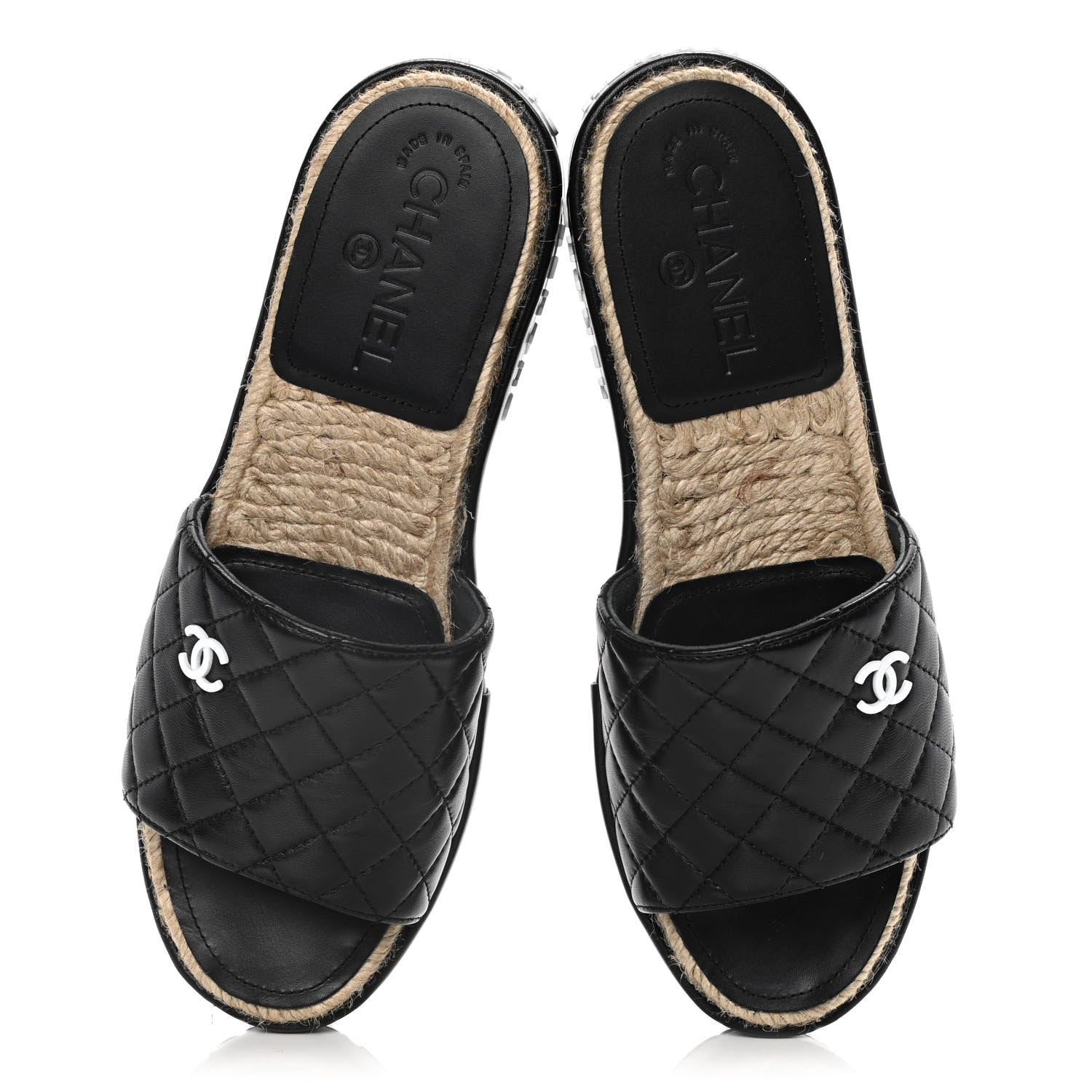 Chanel Lambskin Quilted CC Espadrille Slip On Sandals 39 Black 5 of 14