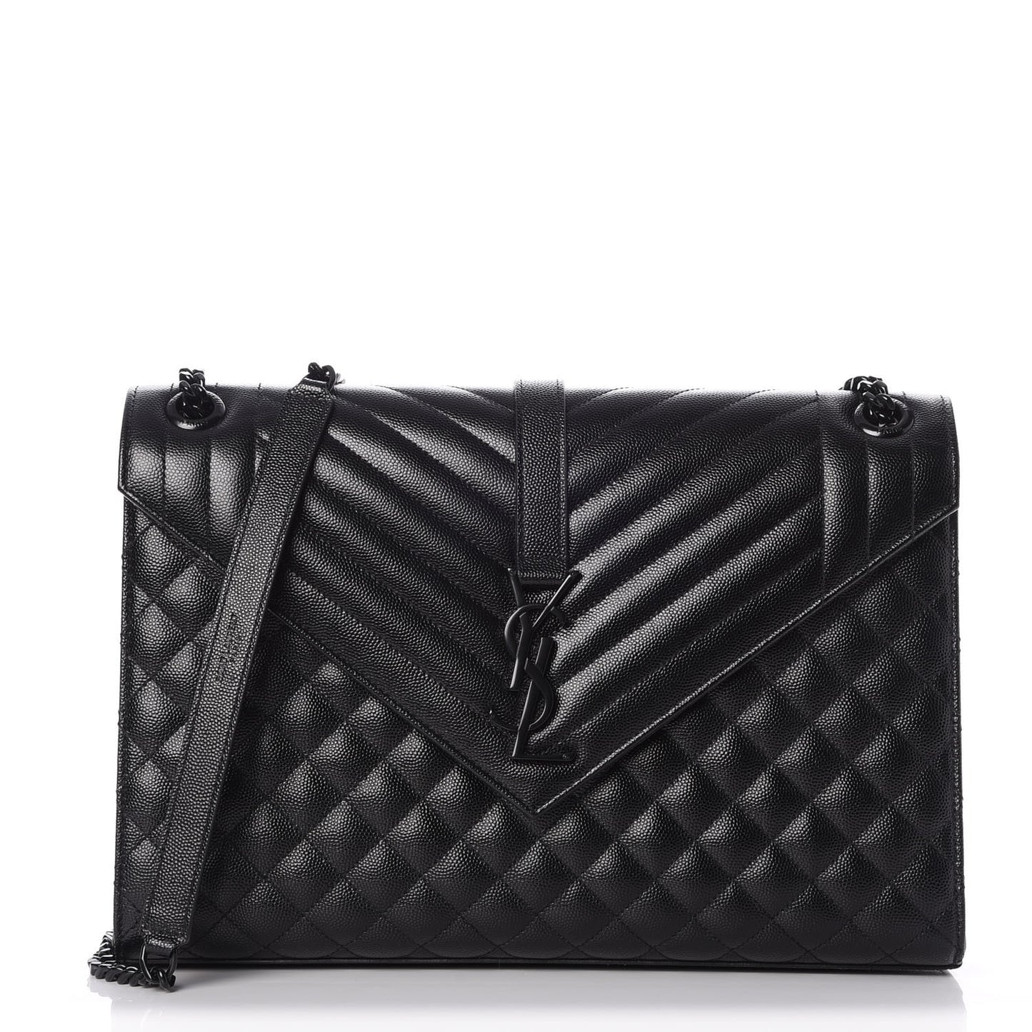 Grain De Poudre Textured Mixed Matelasse Large Triquilt Monogram Monochrome Satchel Black