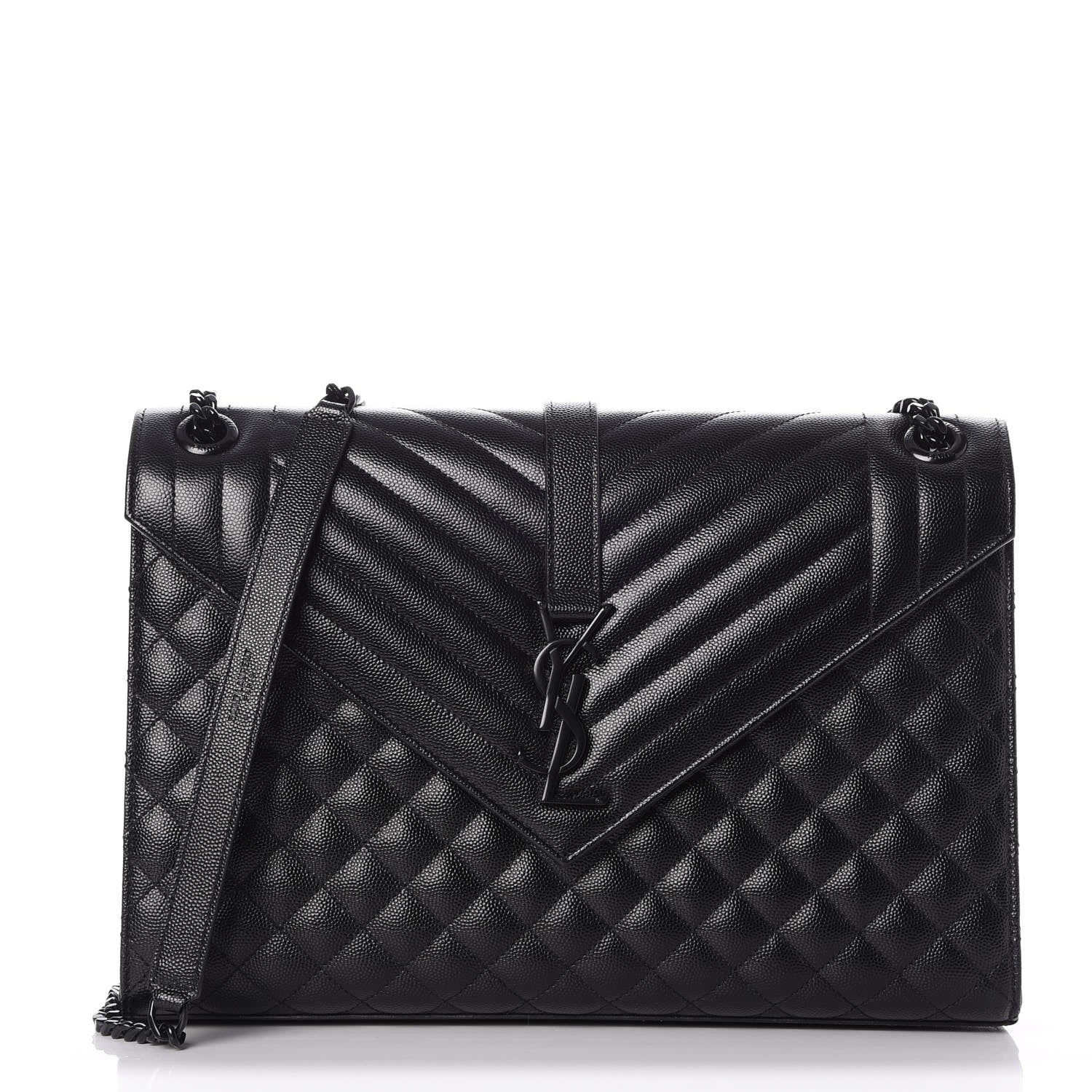 Saint Laurent Grain De Poudre Textured Mixed Matelasse Large Triquilt Monogram Monochrome Satchel Black 1 of 7