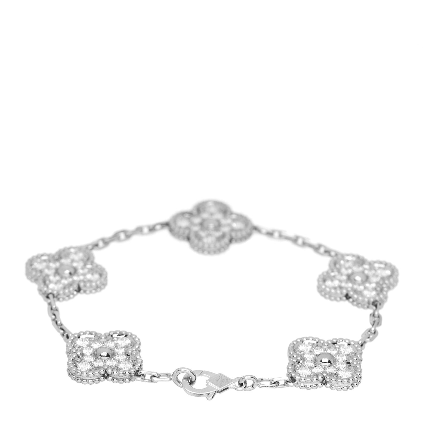 18K White Gold Diamond 5 Motifs Vintage Alhambra Bracelet