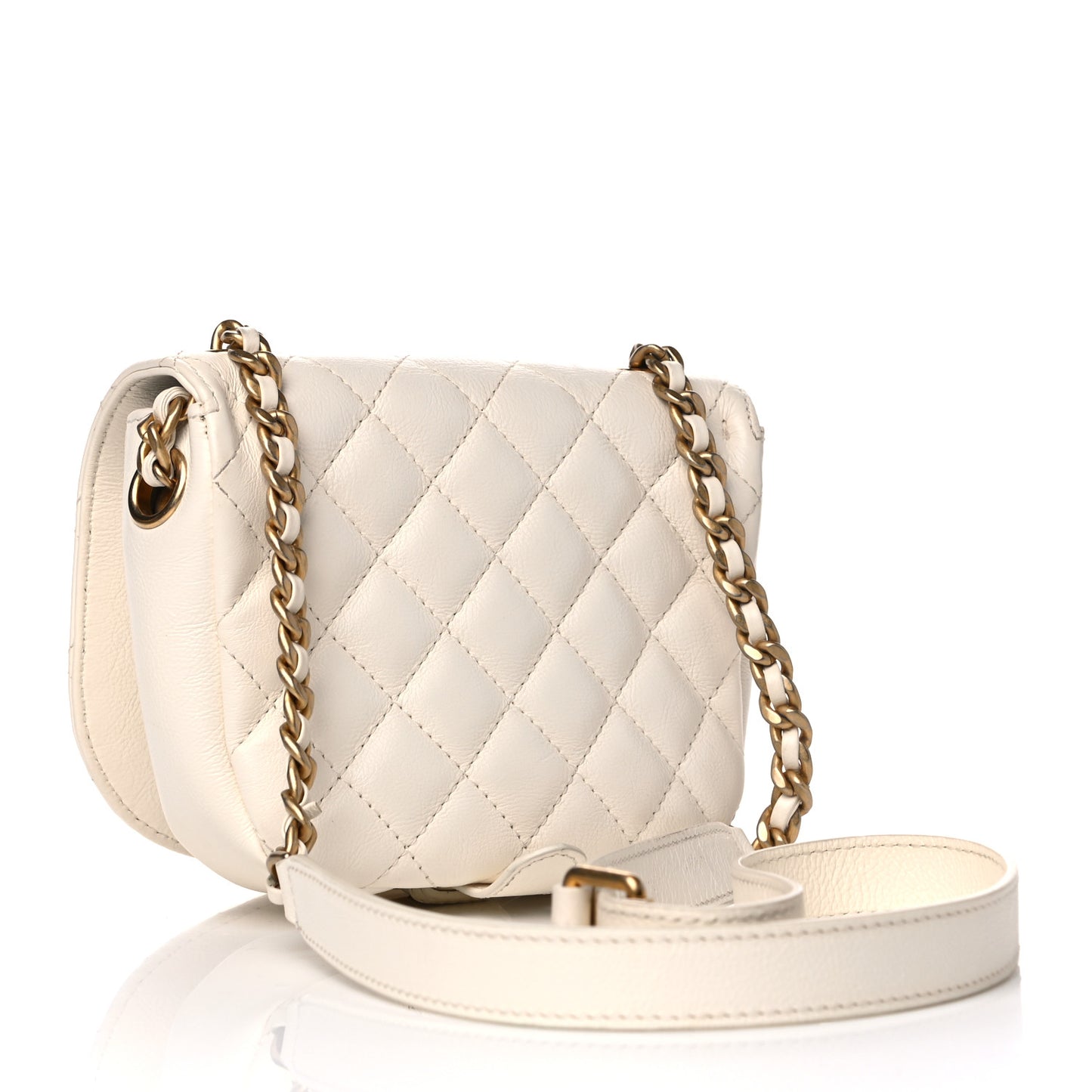 Calfskin Quilted Small Messenger Flap White