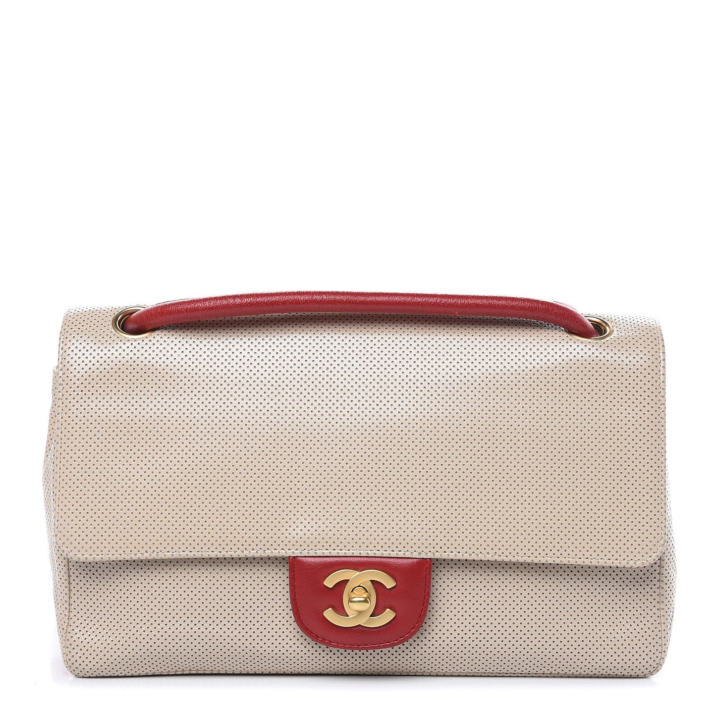 Lambskin Perforated Medium Single Flap Bag Red Beige