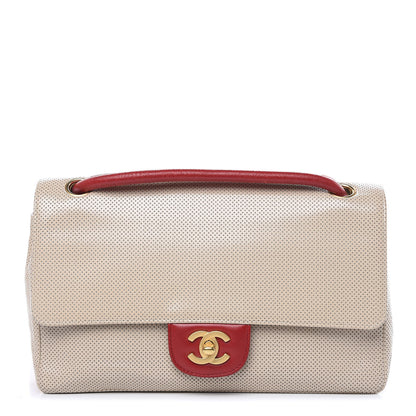Chanel Lambskin Perforated Medium Single Flap Bag Red Beige 1 of 14