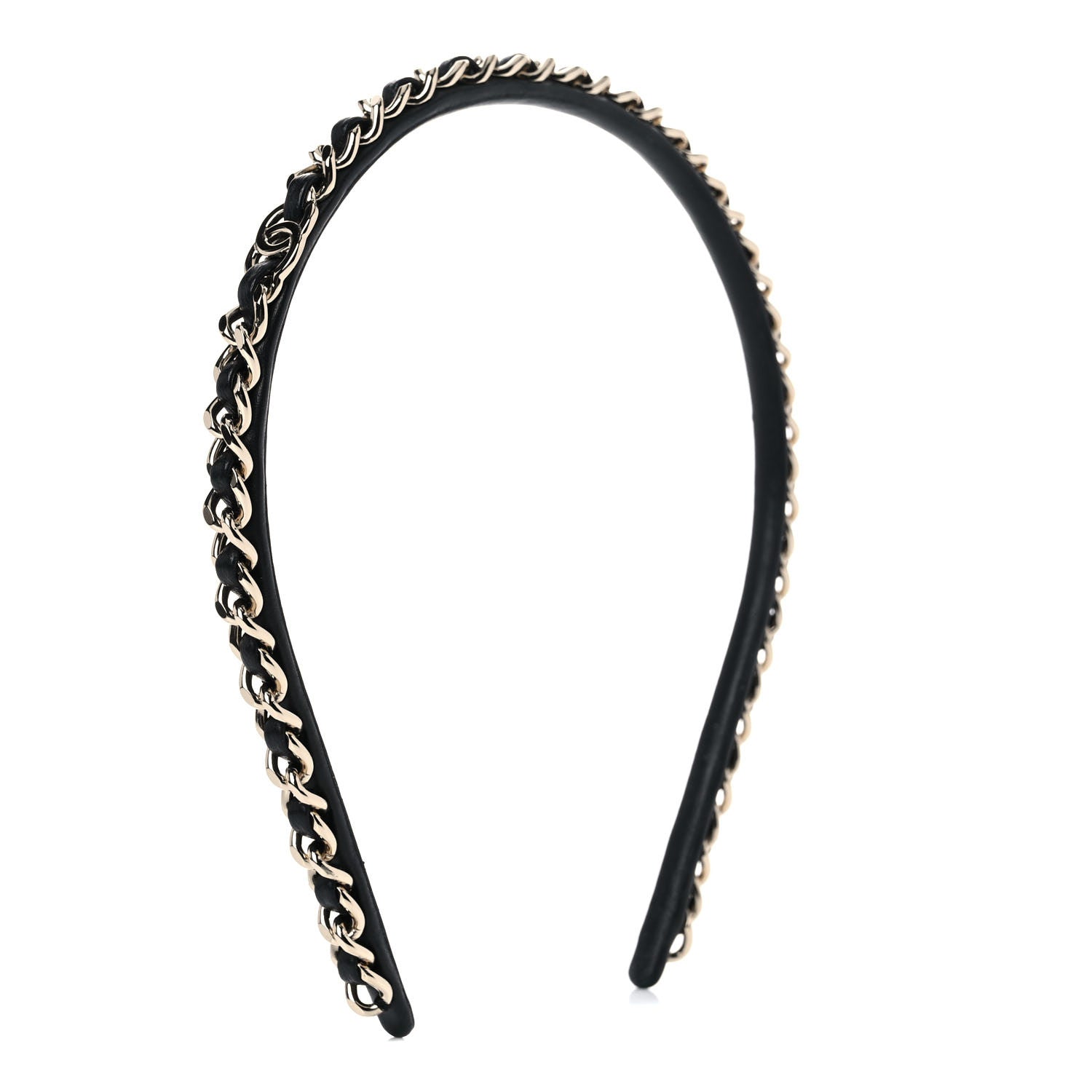 Chanel Metal Lambskin Chain CC Headband Black Gold 2 of 5