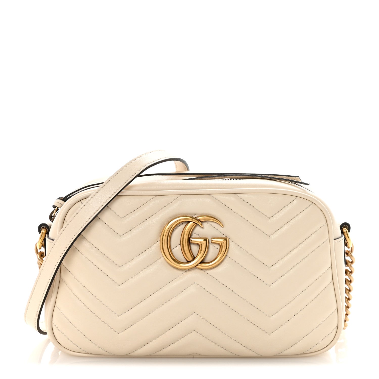 Gucci Calfskin Matelasse Small GG Marmont Chain Shoulder Bag White 1 of 10