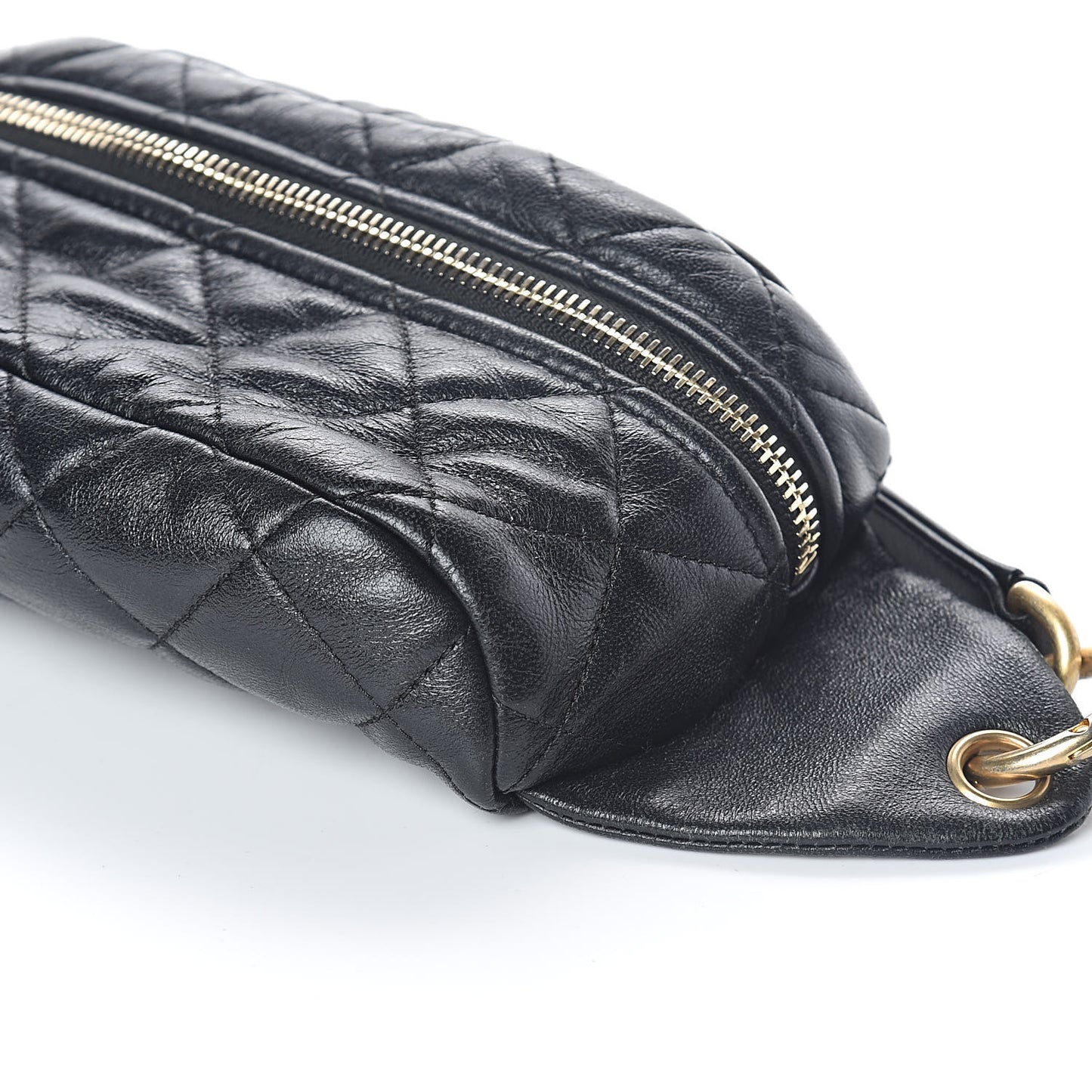 Lambskin Quilted Waist Belt Bag Fanny Pack Black