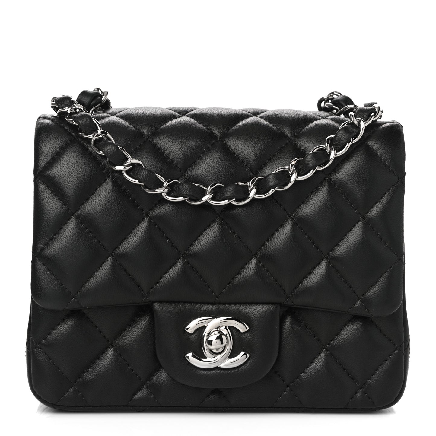 Lambskin Quilted Mini Square Flap Black