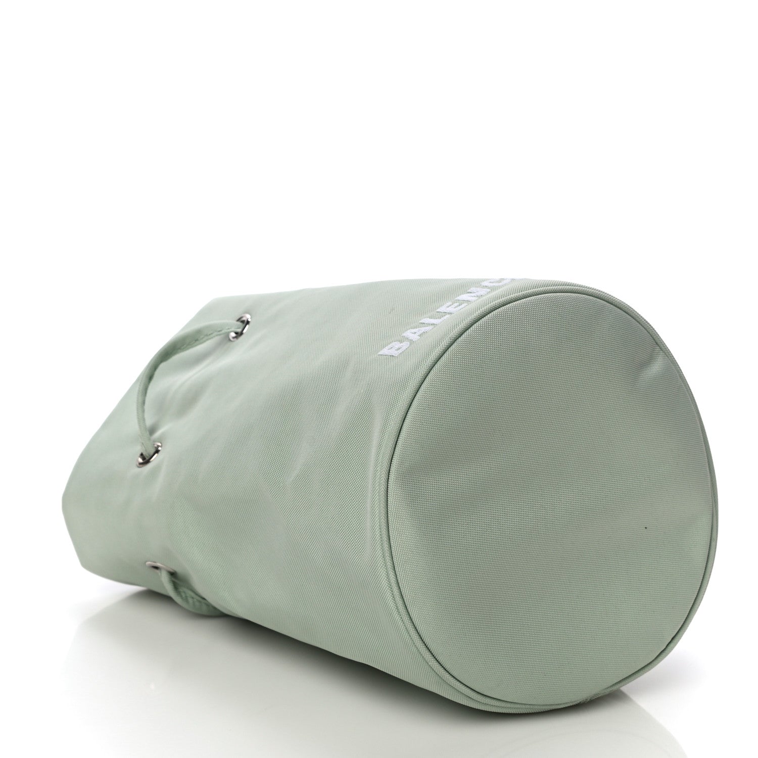 Balenciaga Recycled Sport Nylon Logo Embroidered Wheel Drawstring Bucket Bag Light Green White 4 of 9