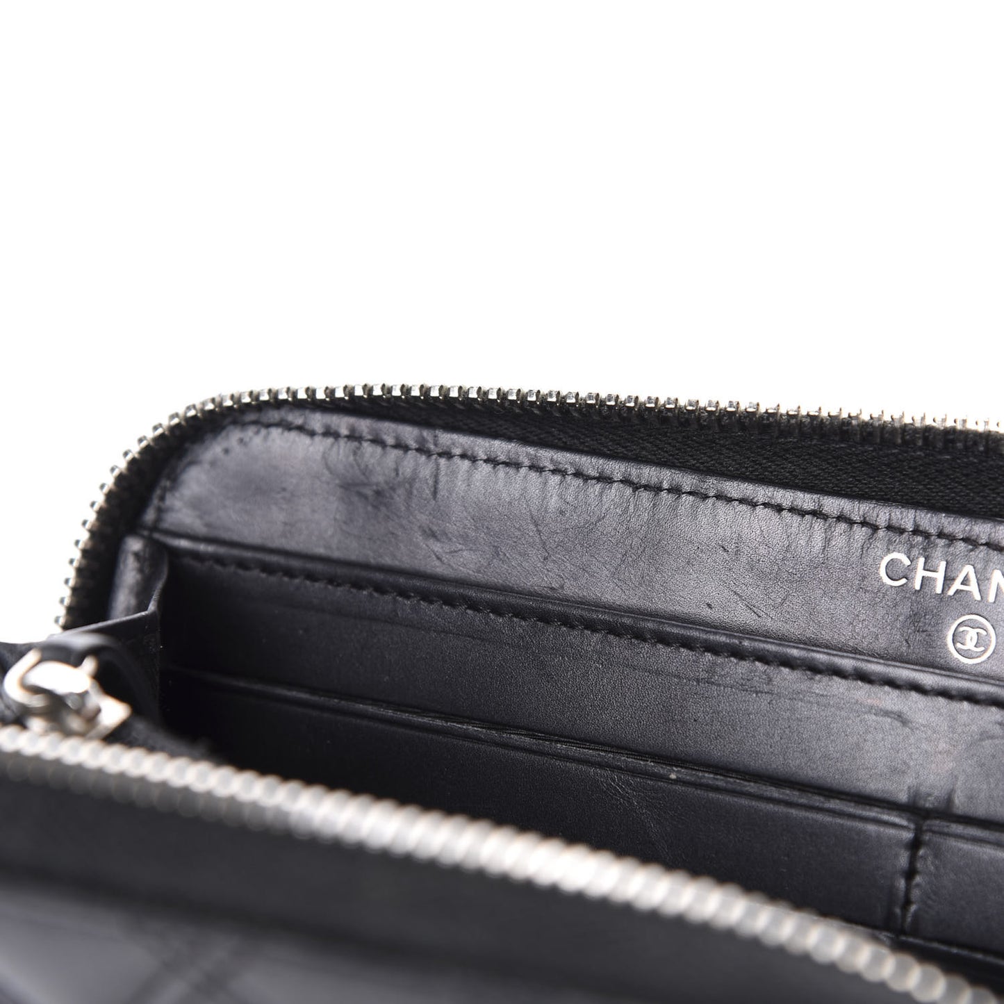 Lambskin Double Stitch Quilted Large Gusset Zip Around Wallet Black