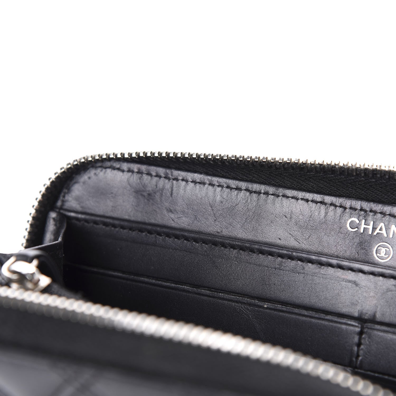 Chanel Lambskin Double Stitch Quilted Large Gusset Zip Around Wallet Black 18 of 19