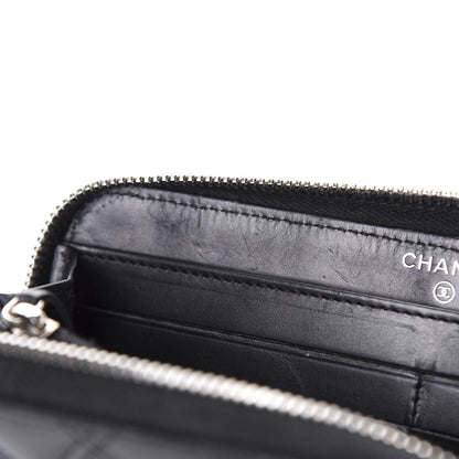 Chanel Lambskin Double Stitch Quilted Large Gusset Zip Around Wallet Black 18 of 19