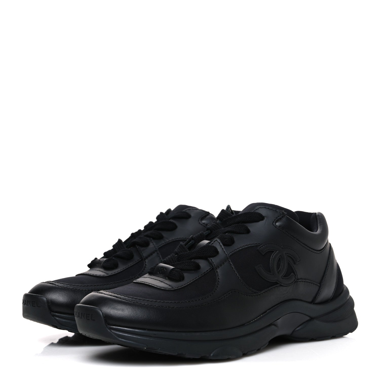 Chanel Lambskin Fabric CC Sneakers 36.5 Black 4 of 10