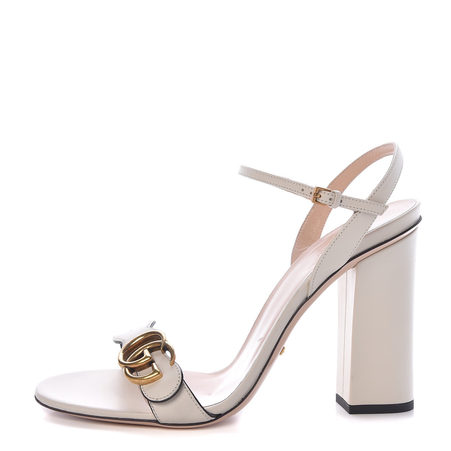 Gucci Lifford Calfskin GG Marmont Ankle Wrap 105mm Sandals 41 Mystic White 1 of 8