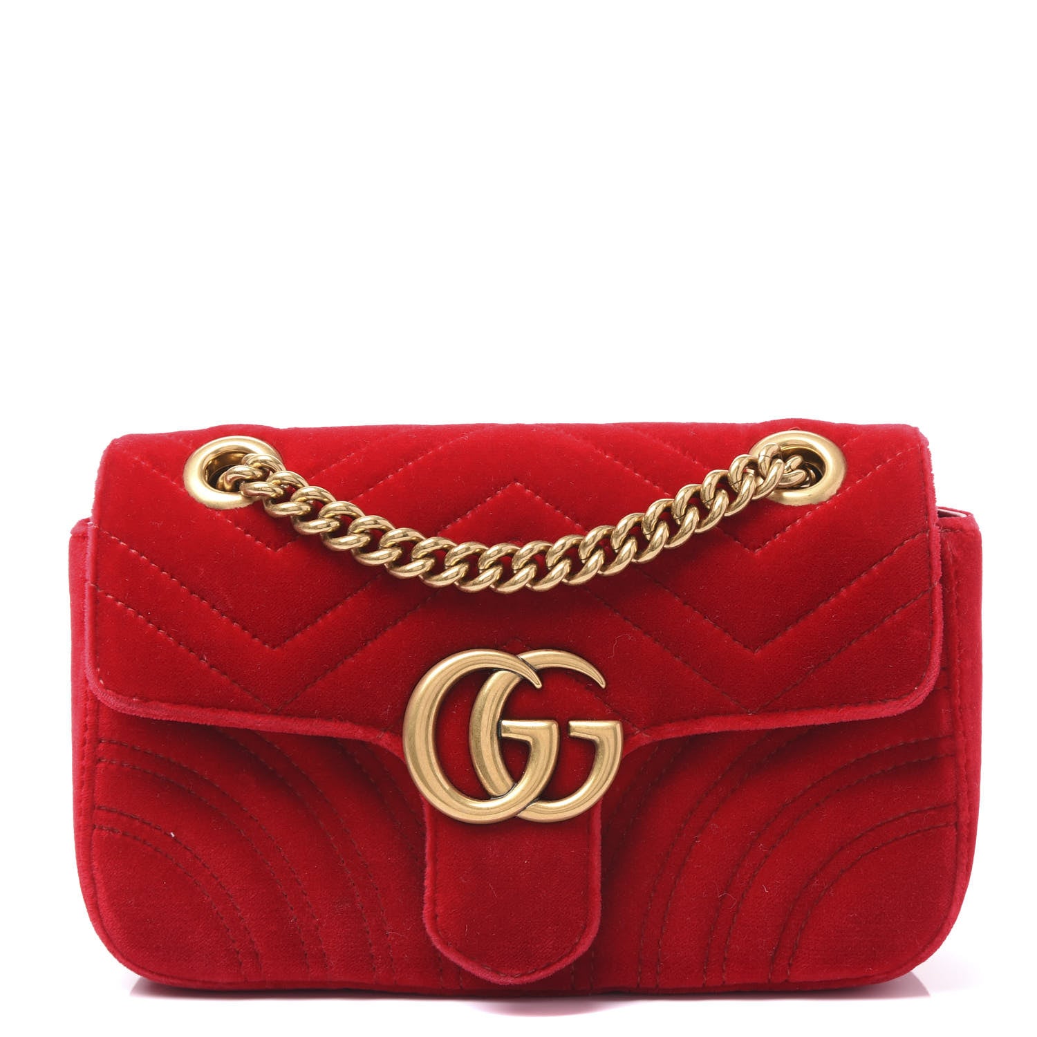Gucci Velvet Matelasse Mini GG Marmont Shoulder Bag Hibiscus Red 1 of 10