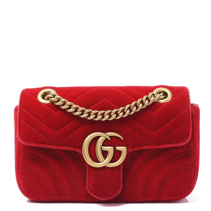 Gucci Velvet Matelasse Mini GG Marmont Shoulder Bag Hibiscus Red 1 of 10