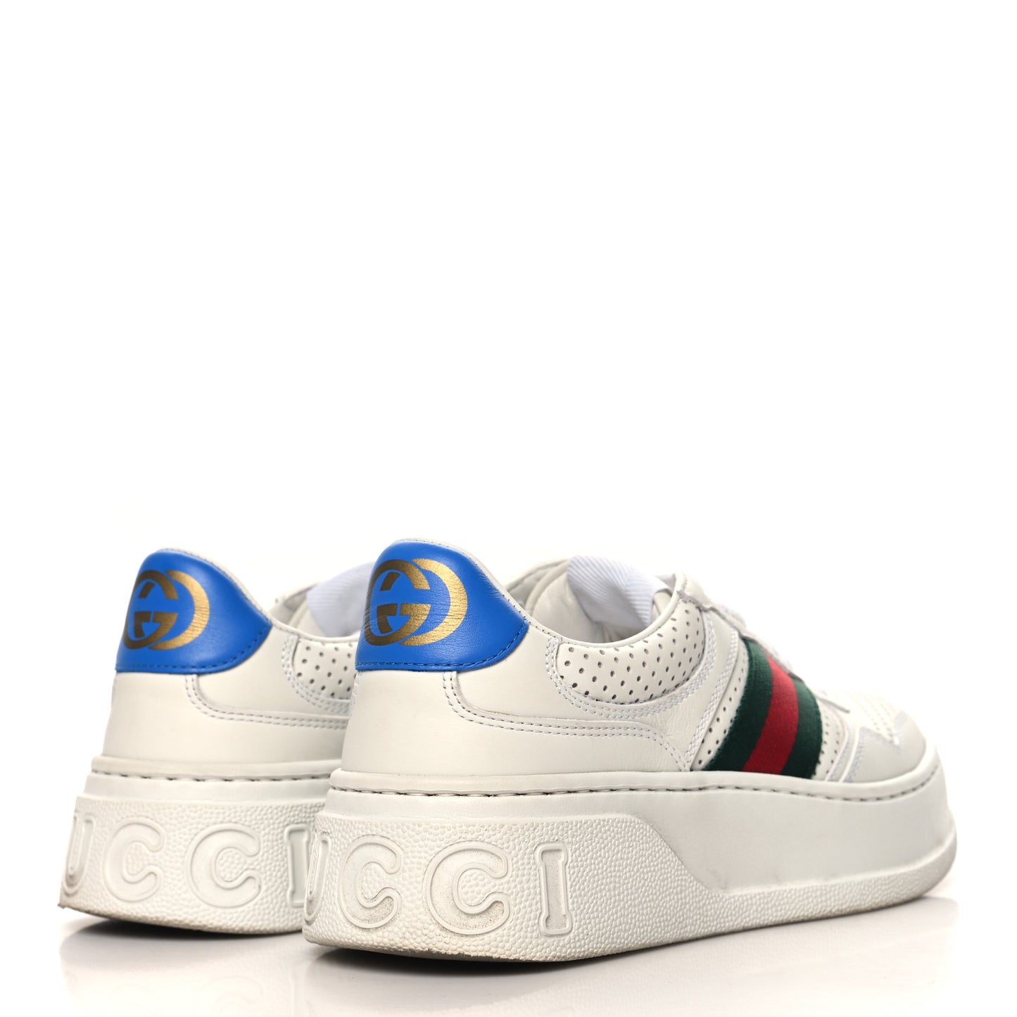 Calfskin Web Perforated Womens Platform 55mm Sneakers 37 White Bright Splash
