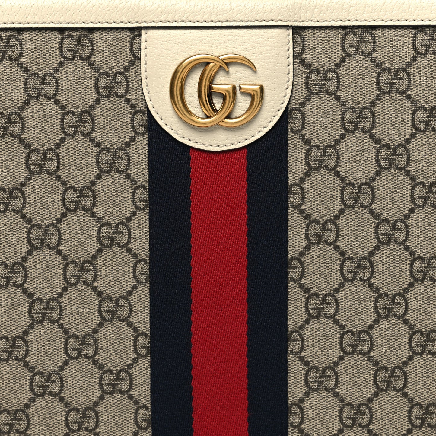GG Supreme Monogram Web Ophidia Portfolio Pouch Beige Ebony Mystic White