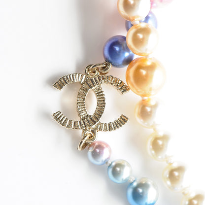 Chanel Beaded Pearl CC Long Strand Necklace Gold Multicolor 3 of 6
