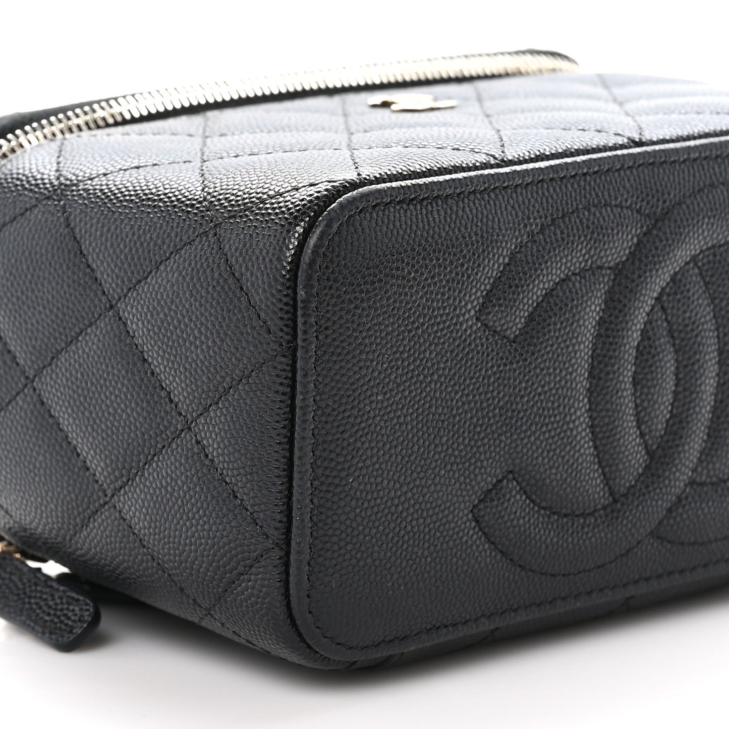 Caviar Quilted Small Vanity Case With Chain Black