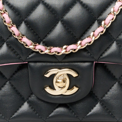 Chanel Lambskin Quilted Bi-Color Mini Top Handle Rectangular Flap Black Lilac 9 of 12